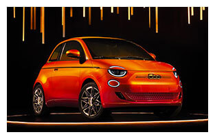 Fiat 500 La Prima Electric Car Bulgari Trim Orange Paint White Image Outline Front View